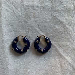 Celine Ceramic Crystal Hoops Navy